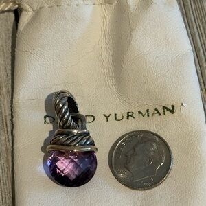 David Yurman Purple Amethyst Cable Drop Pendant with Gold Accent